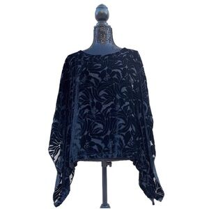 Winter Kate Willow Drop Black Velvet Burnout Poncho Kimono Top NWT Small